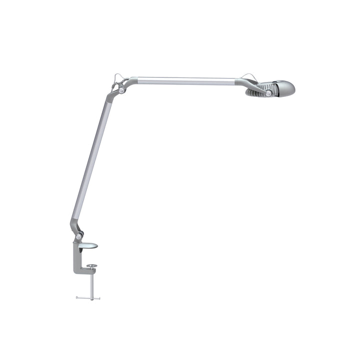 Element Adjustable Desk Lamp in silver with a clamp base.