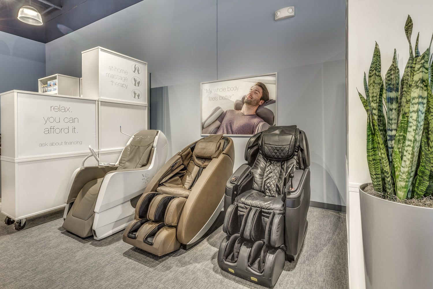 Massage chairs in a Relax The Back store