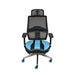 Scepter Gaming Chair in blue faux leather with blue casters.