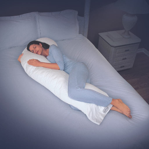 ErgoLoft Full Body Pillow being used by a woman