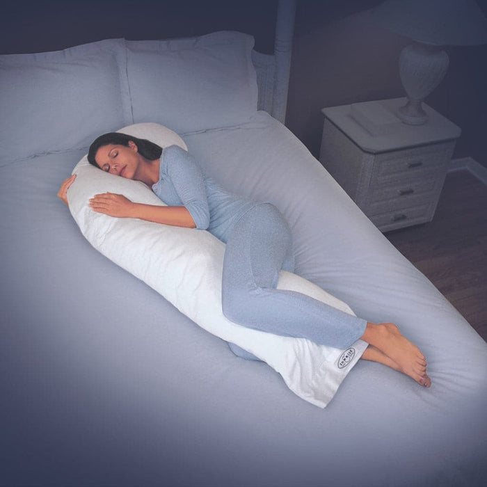 ErgoLoft Full Body Pillow being used by a woman